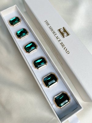Nea – Emerald Green Crystal Rectangle, knappsmycken 6-pack, guld