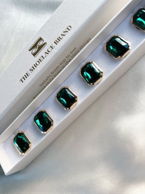 Nea – Emerald Green Crystal Rectangle, knappsmycken 6-pack, guld