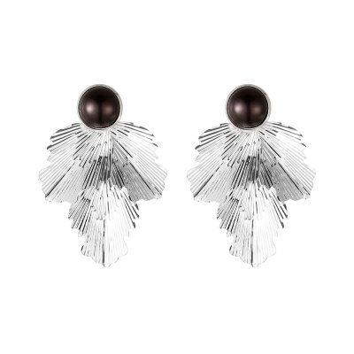 Örhängen Big Leaves, silver/svart