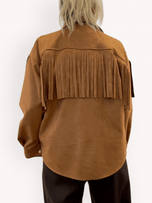 Skjortjacka med fransar Olivia, Camel