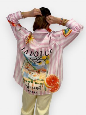 Oversize skjorta Paola, rosa/multi