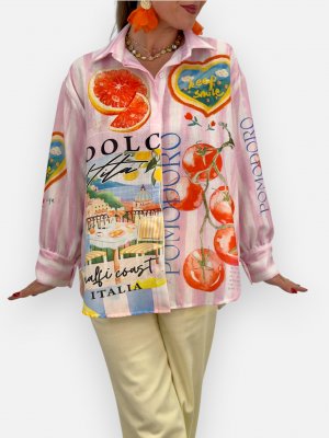 Oversize skjorta Paola, rosa/multi