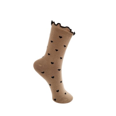 Strumpor Nerissa, Khaki med svarta hjärtan