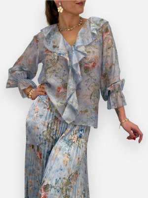 Blus med volang Sabine, ljusblå