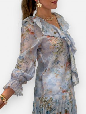 Blus med volang Sabine, ljusblå