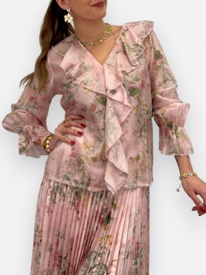Blus med volang Sabine, rosa