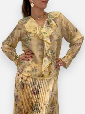 Blus med volang Sabine, ljusgul