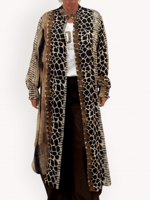 Lång kaftan med mönstermix, brun