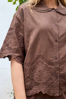 Blus med spets Agneta, Espresso