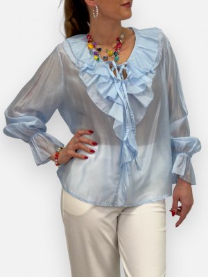 Blus med volang Svala, ljusblå