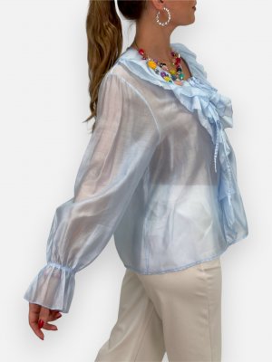 Blus med volang Svala, ljusblå