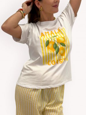 T-shirt med tryck Theresa, gul