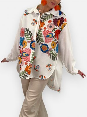 Oversize skjorta med tryck Thuna, vit/multi