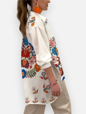 Oversize skjorta med tryck Thuna, vit/multi