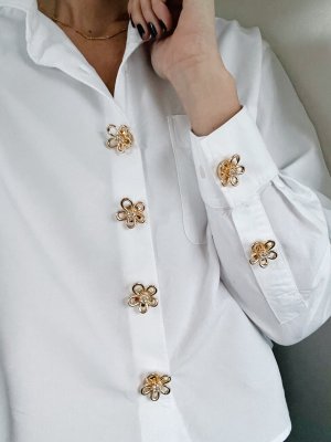 Tina – Open Gold Flower Crystal, knappsmycken 6-pack, guld