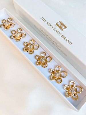 Tina – Open Gold Flower Crystal, knappsmycken 6-pack, guld