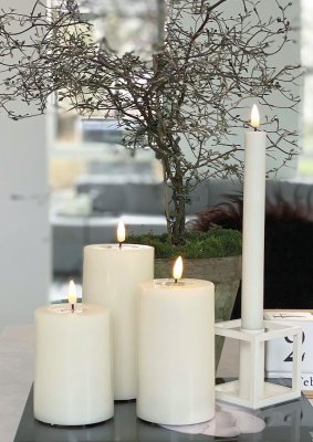 LED blockljus Ø 7,5 x 15 cm, vitt, Deluxe Homeart